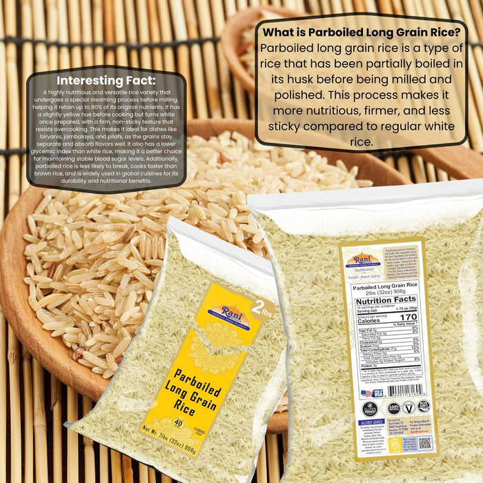 Rani Parboiled Long Grain Rice 32oz (2lbs) 908g ~ All Natural | Gluten Friendly | Vegan | Non-GMO| Kosher | Product of USA
