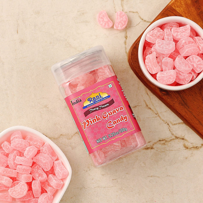 Rani Pink Guava Candy 5.25oz (150g) Vacuum Sealed, Easy Open Top, Resealable Container ~ Indian Tasty Treats | Vegan | Gluten Friendly | NON-GMO | Indian Origin
