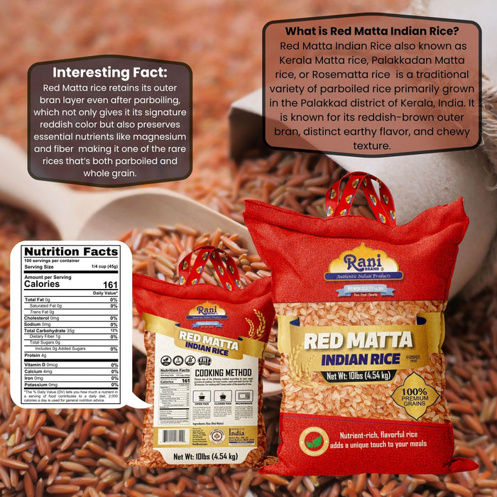 Rani Red Matta Indian Rice 160oz (10lbs) 4.54kg Cloth Bag ~ All Natural | Gluten Friendly | Vegan | Kosher | Export Quality | Indian Origin