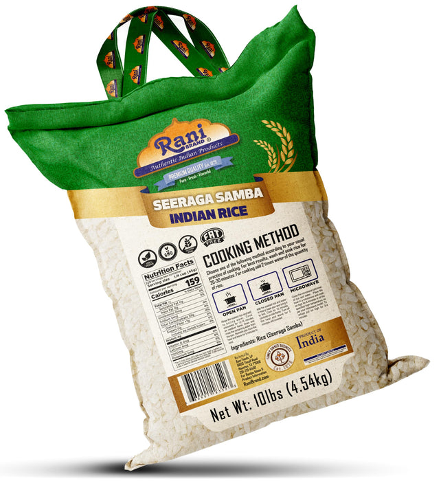 Rani Seeraga Samba Indian Rice 160oz (10lbs) 4.54kg Cloth Bag ~ All Natural | Gluten Friendly | Vegan | Kosher | Export Quality | Indian Origin