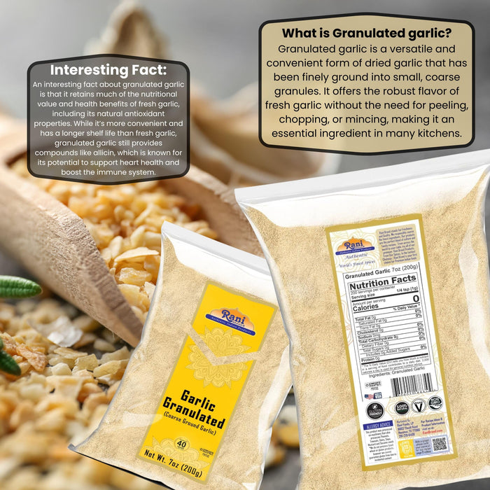 Rani Granulated Garlic (Coarse Ground Garlic) 7oz (200g) ~ All Natural | Gluten Friendly | Vegan | NON-GMO | Kosher | No Salt or fillers | Product of USA