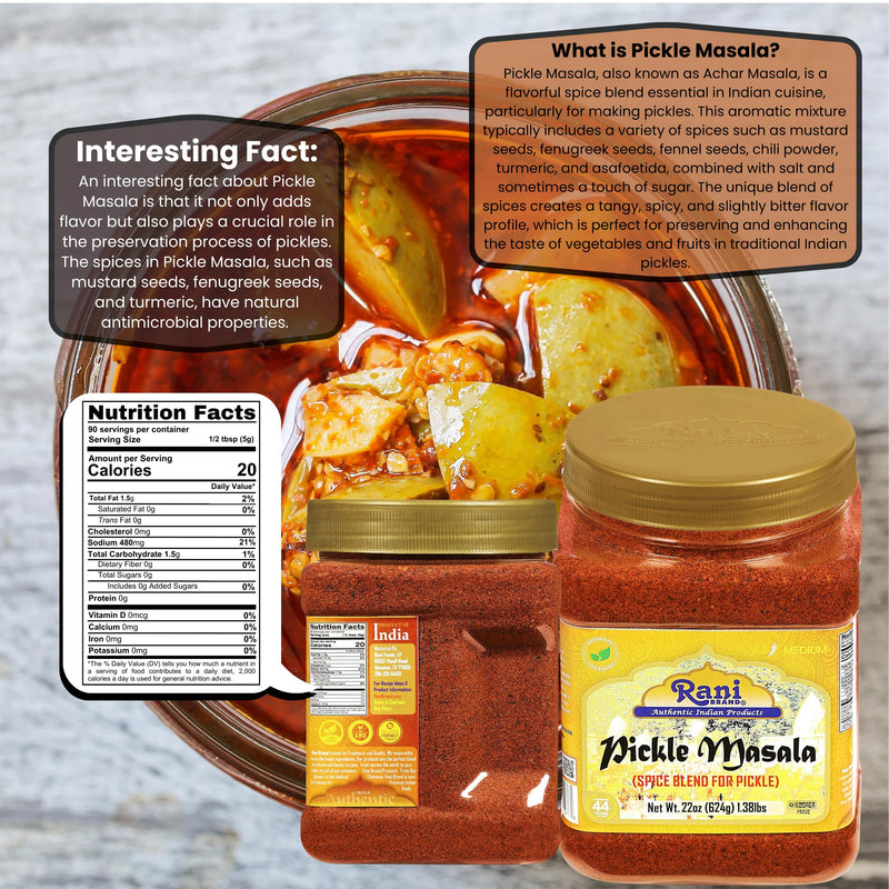 Rani Pickle (Achar) Masala Indian Spice Blend 22oz (1.375lbs) 624g PET Jar ~ Vegan | Gluten Friendly | NON-GMO | No colors | Kosher | Indian Origin
