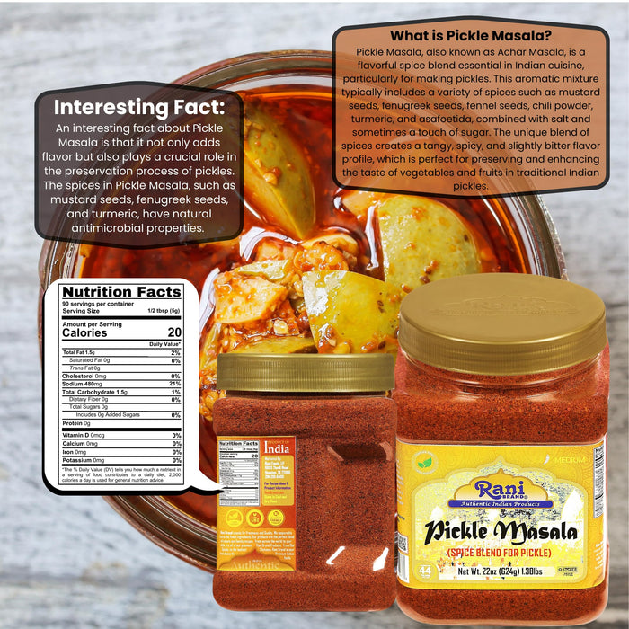 Rani Pickle (Achar) Masala Indian Spice Blend 22oz (1.375lbs) 624g PET Jar ~ Vegan | Gluten Friendly | NON-GMO | No colors | Kosher | Indian Origin