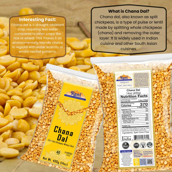 Rani Chana Dal (Split Desi Chickpeas without skin) 14oz (400g) ~ All Natural | Gluten Friendly | NON-GMO | Kosher | Vegan | Indian Origin