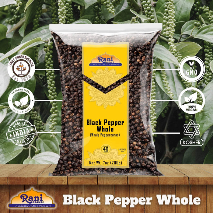 Rani Black Pepper Whole (Peppercorns), Premium MG-1 Grade 7oz (200g) ~ Gluten Friendly | Non-GMO | Kosher | Natural | Perfect size for Grinders!
