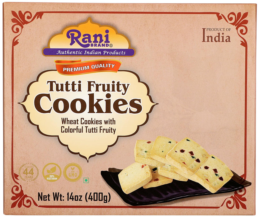 Rani Tutti Fruity Cookies (Wheat Cookies with Colorful Tutti Fruity) 14oz (400g) Pack of 3+1 FREE, Premium Quality Indian Cookies ~ Vegan | Non-GMO | Indian Origin
