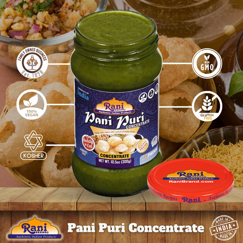Rani Pani Puri Concentrate (Sweet & Spicy to Make Pani Water / Spicy Water) 10.5oz (300g) Glass Jar, Ready to Eat ~ Vegan | Gluten Free | NON-GMO | Kosher