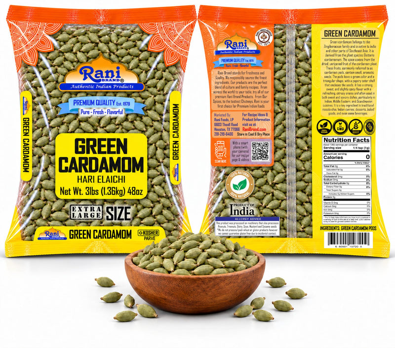 Rani Green Cardamom Pods Spice (Hari Elachi) 48oz (3lbs) 1.36kg Bulk ~ All Natural | Vegan | Gluten Friendly | NON-GMO | Product of India