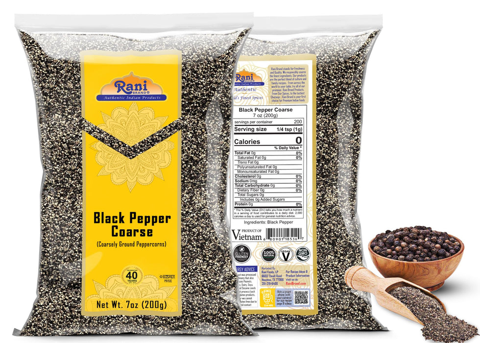 Rani Black Pepper Coarse Ground 28 Mesh (Table Grind), 7oz (200g) ~ Gluten Friendly | Non-GMO | Kosher | Natural