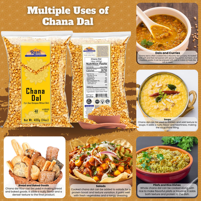 Rani Chana Dal (Split Desi Chickpeas without skin) 14oz (400g) ~ All Natural | Gluten Friendly | NON-GMO | Kosher | Vegan | Indian Origin