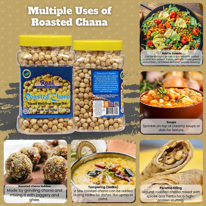 Rani Roasted Chana Skinless (Chickpeas) Plain Flavor (No Skin) 14oz (400g) PET Jar ~ All Natural | Vegan | No Preservatives | Kosher | Gluten Friendly | Indian Origin | Great Snack, Ready to Eat