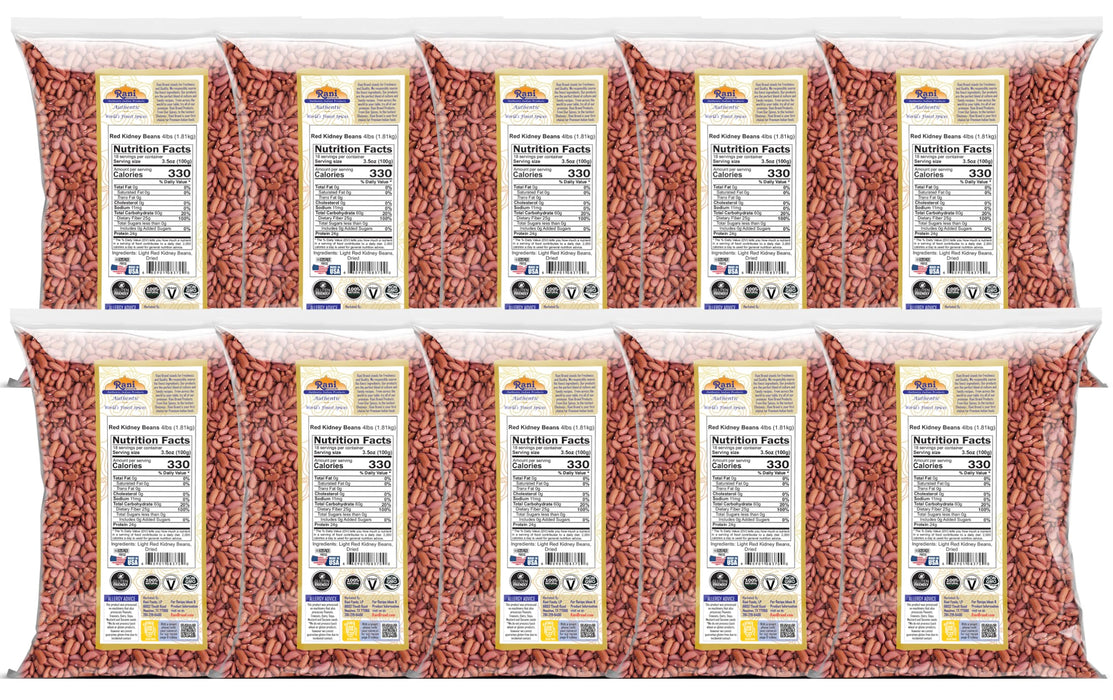 Rani Red Kidney Beans, Light 64oz (4lbs) 1.81kg ~ Pack of 10 ~ 640oz (40lbs) 18.14kg Total ~ All Natural | Vegan | Gluten Friendly | NON-GMO | Kosher | Raj Mah