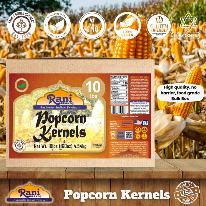 Rani Popcorn Kernels 160oz (10lbs) 4.54kg Bulk Box, Perfect for Stovetop, Microwave & Popcorn Machines ~ All Natural | Gluten Friendly | Vegan | NON-GMO | Kosher | Product of USA