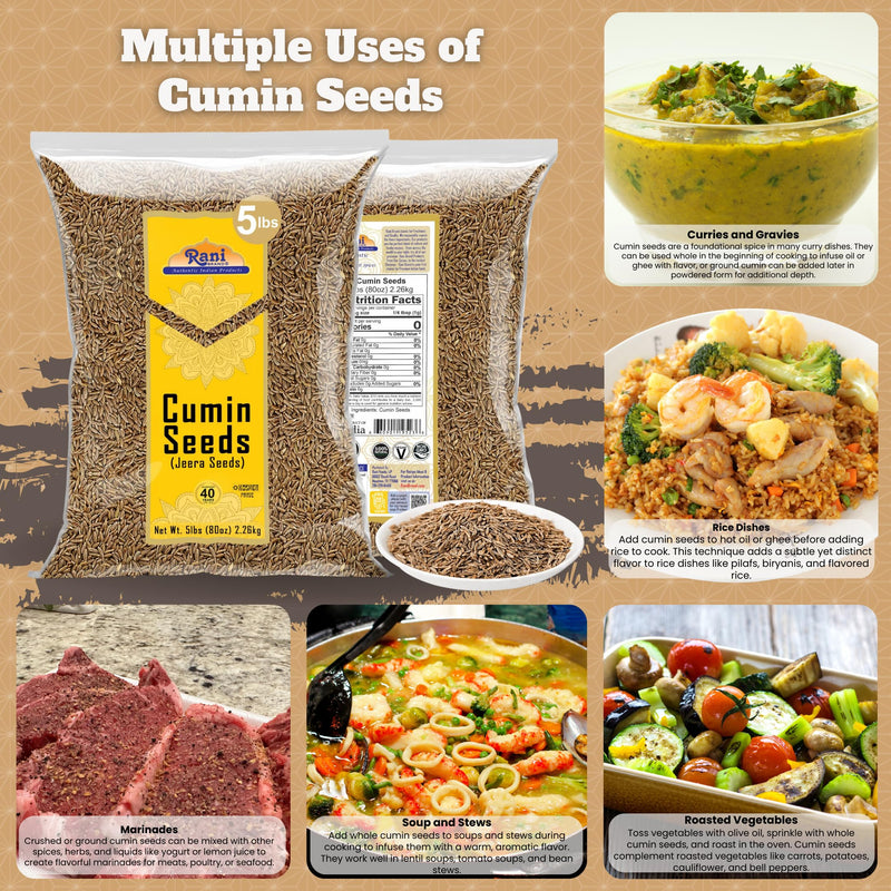 Rani Cumin Seeds Whole (Jeera) Spice 80oz (2.27kg) 5lbs, Bulk Pack ~ All Natural | Gluten Friendly | NON-GMO | Kosher | Vegan | Indian Origin