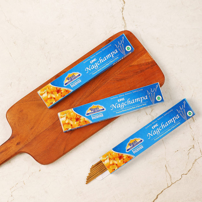 Rani Epic Nagchampa Incense (Premium Masala Incense Made of Natural Herbs) 15g x 10 Packets ~ Total of 100 Incense sticks | For Puja Purposes | Indian Origin