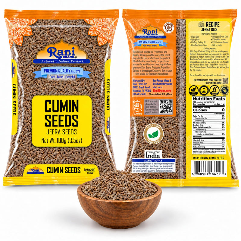 Rani Cumin Seeds Whole (Jeera) Spice 3.5oz (100g) ~ All Natural | Gluten Friendly | NON-GMO | Kosher | Vegan | Indian Origin
