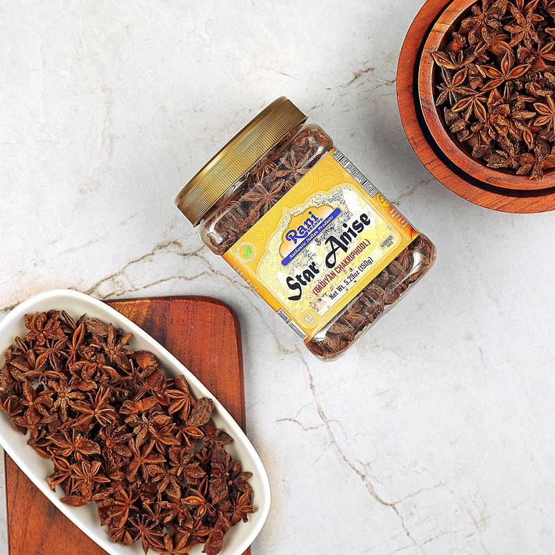 Rani Star Anise Seeds, Whole Pods (Badian Khatai) Spice 5.29oz (150g) PET Jar ~ All Natural | Gluten Friendly | Kosher | Vegan | Whole Chinese Anise Star Sun Dried Spice, Anis Estrella / Illicium Verum, Widely Used for Baking, Drinks, Cooking, and Tea