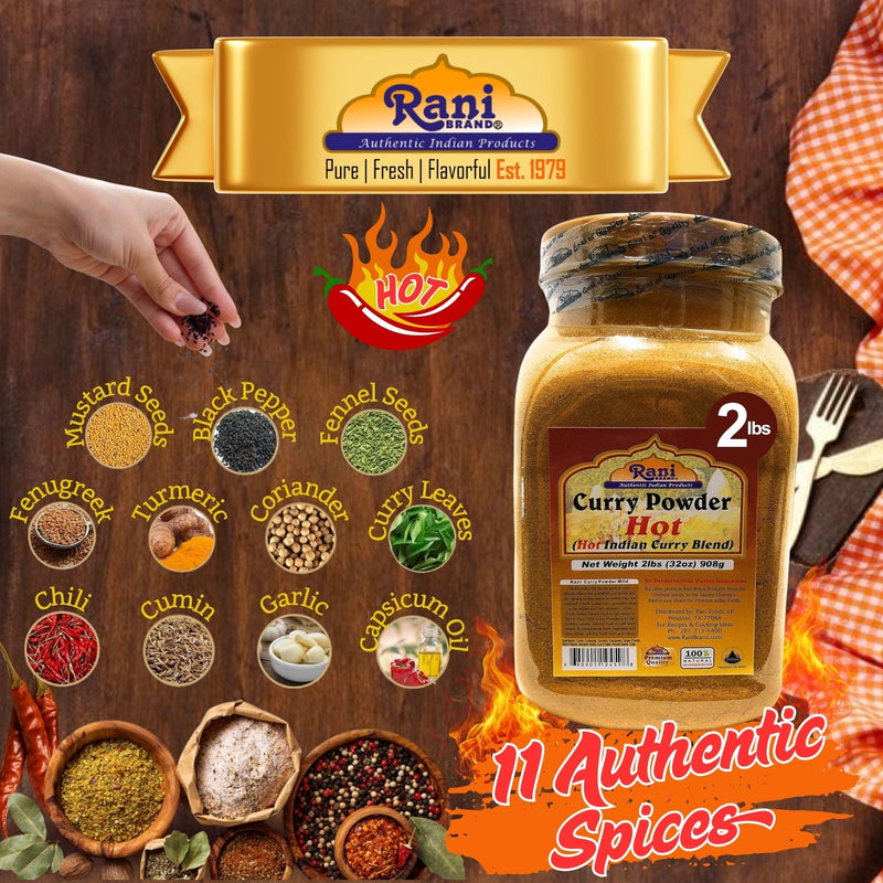 Rani Curry Powder Hot (11-Spice Authentic Indian Blend) 32oz (2lbs) 908g PET Jar ~ All Natural | Salt-Free | Vegan | No Colors | Kosher | Gluten Friendly