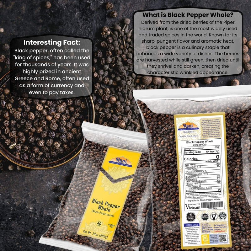 Rani Black Pepper Whole (Peppercorns), Premium Bold Tellicherry Quality 28oz (1.75lbs) 800g ~ All Natural | Gluten Friendly | Non-GMO | Kosher | Product of Vietnam | Perfect size for Grinders!