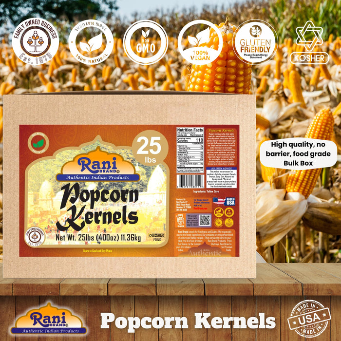 Rani Popcorn Kernels 400oz (25lbs) 11.36kg Bulk, Perfect for Stovetop, Microwave & Popcorn Machines ~ All Natural | Gluten Friendly | Vegan | NON-GMO | Kosher | Product of USA