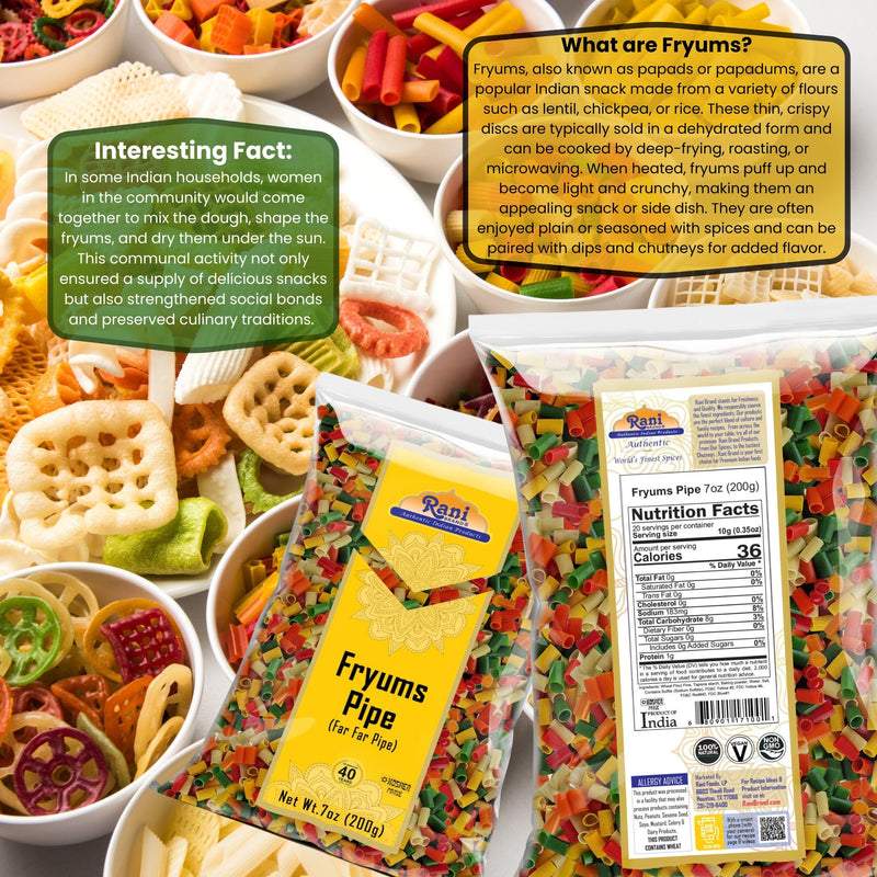 Rani Far Far / Fryums (Wheat & Tapioca Pellet) Round/Pipe Shape 7oz (200g) ~ Vegan, Kosher, Uncooked, Used to Make Papad, Bhungra / Chip Snack