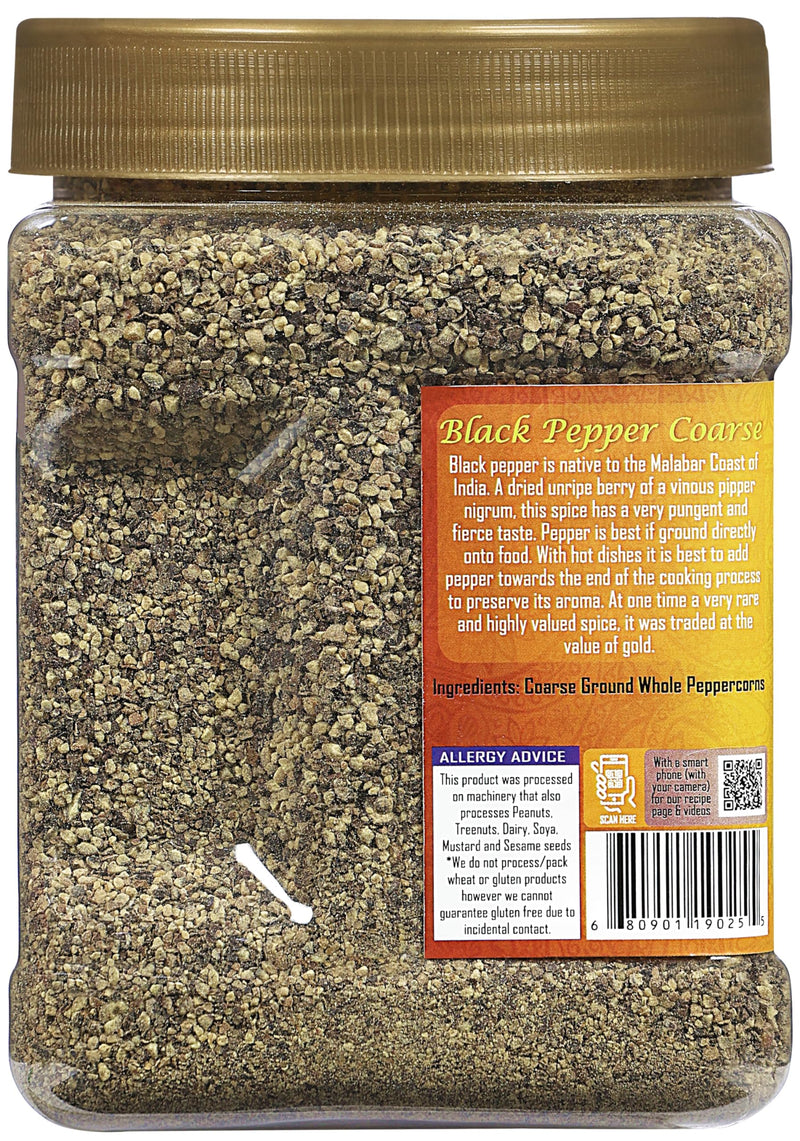 Rani Black Pepper Coarse Ground 28 Mesh (Table Grind), 16oz (1lb) 454g PET Jar ~ All Natural | Vegan | Gluten Friendly | NON-GMO | Kosher