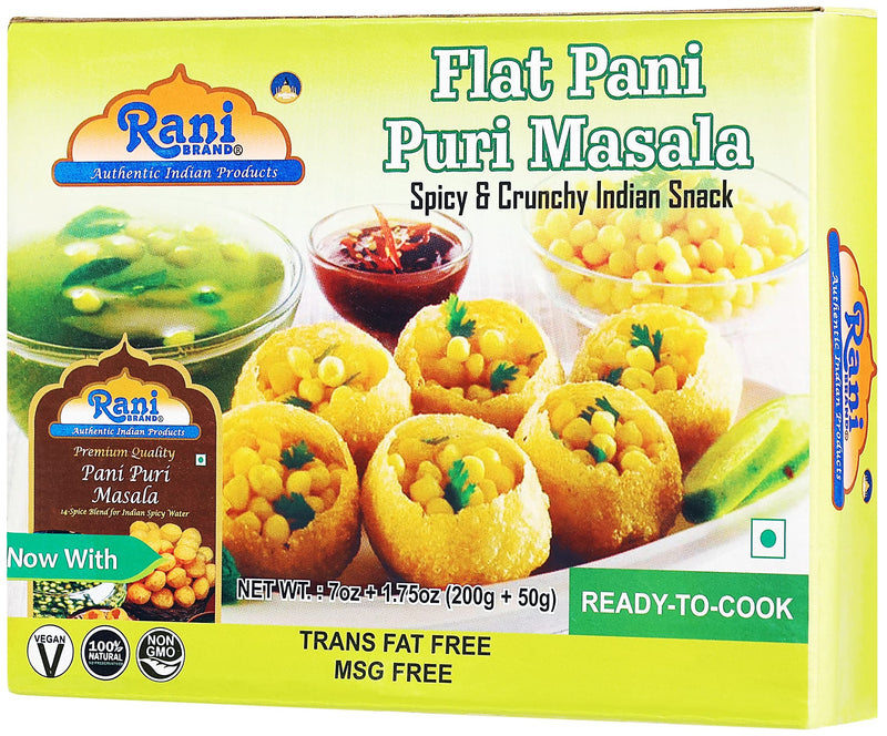 Rani Pani Puri Coins (Uncooked, Microwaveable wheat and Semolina Coins) 7oz (200g) with Pani Puri Masala (14-Spice Blend for Indian Spicy Water) 1.75oz (50g) ~ All Natural | Vegan | NON-GMO