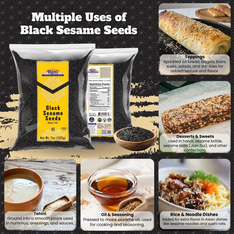 Rani Sesame Seeds Whole Black, Raw (Kala Till) 7oz (200g) ~ All Natural | Gluten Friendly | NON-GMO | Kosher | Vegan | Indian Origin