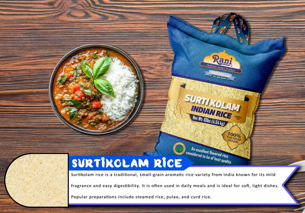 Rani Surti Kolam Indian Rice 160oz (10lbs) 4.54kg Cloth Bag ~ All Natural | Gluten Friendly | Vegan | Kosher | Export Quality | Indian Origin