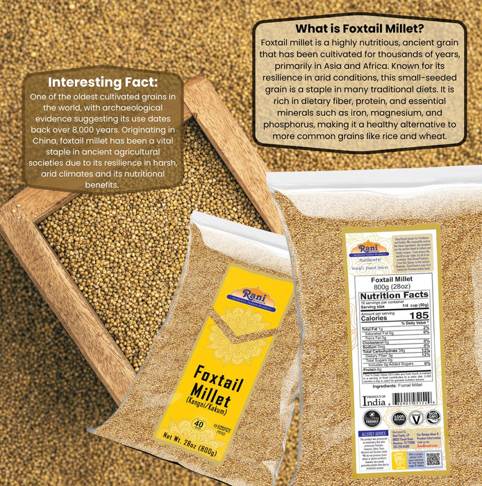 Rani Foxtail Millet Polished (Setaria italica) Ancient Grains 800g (28oz) ~ All Natural | Gluten Friendly | NON-GMO | Kosher | Vegan | Indian Origin