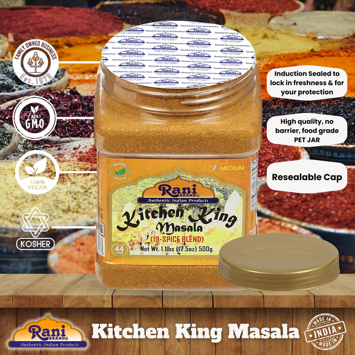 Rani Kitchen King Masala (20-Spice Curry blend) 17.5oz (1.1lbs) 500g PET Jar ~ All Natural | Vegan | No Colors | Gluten Friendly | NON-GMO | Kosher | Indian Origin