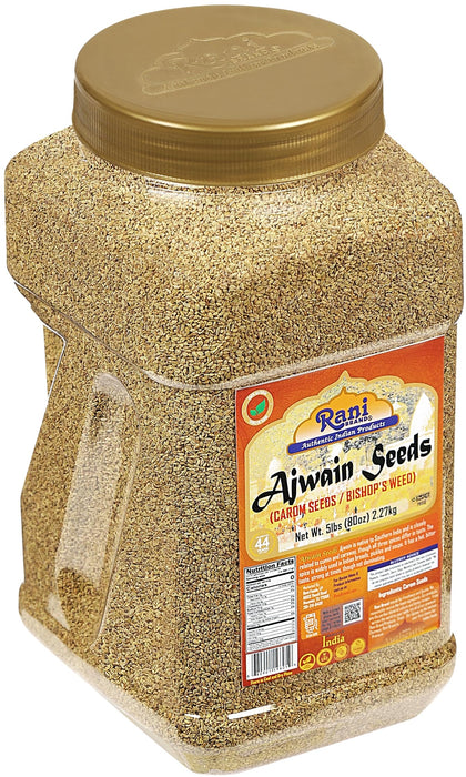 Rani Ajwain Seeds (Carom Bishops Weed) Spice Whole 80oz (5lbs) 2.27kg Bulk PET Jar ~ All Natural | Vegan | Gluten Friendly | NON-GMO | Kosher | Indian Origin