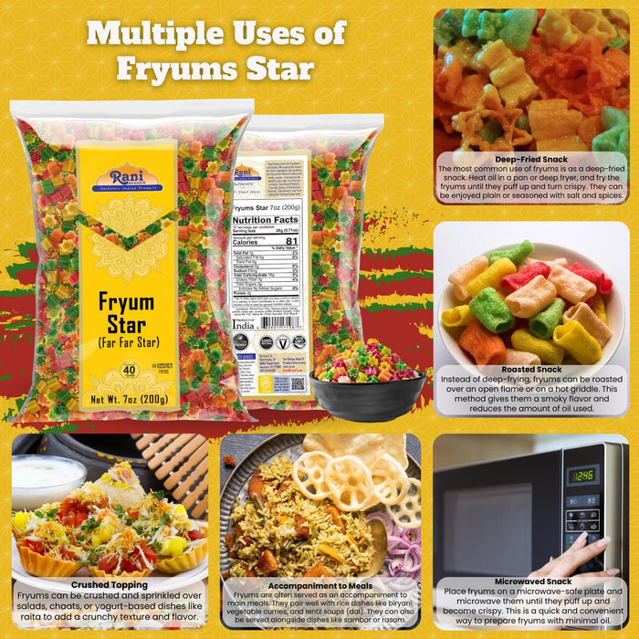 Rani Far Far / Fryums (Wheat & Tapioca Pellet) Star Shape 7oz (200g) ~ Vegan, Kosher, Uncooked, Used to Make Papad, Bhungra / Chip Snack