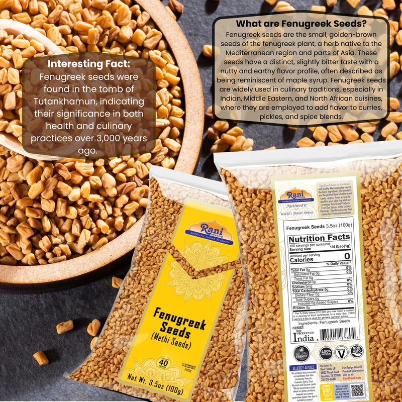 Rani Fenugreek (Methi) Seeds Whole 3.5oz (100g) Trigonella foenum graecum ~ All Natural | Vegan | Gluten Friendly | Non-GMO | Kosher | Indian Origin