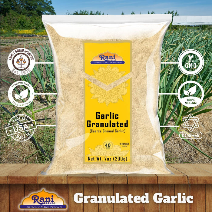 Rani Granulated Garlic (Coarse Ground Garlic) 7oz (200g) ~ All Natural | Gluten Friendly | Vegan | NON-GMO | Kosher | No Salt or fillers | Product of USA