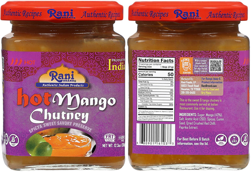 Rani 3-in-1 Mango Chutney (Hot, Sweet, Major Grey Combo Pack) 12.3oz (350g) Glass Jar, Ready to eat, Vegan ~ Gluten Free, All Natural, NON-GMO, Kosher