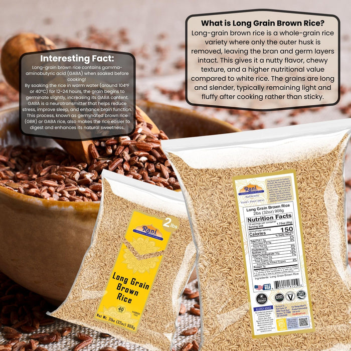 Rani Long Grain Brown Rice 32oz (2lbs) 908g ~ All Natural | Gluten Friendly | Vegan | Non-GMO | Kosher | Product of USA