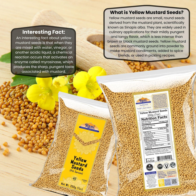 Rani Yellow Mustard Seeds Whole Spice 7oz (200g) ~ Ideal for Pickling, Dressing and Making Ground Mustard for Cooking, All Natural | Vegan | Gluten Friendly | NON-GMO | Kosher | Indian Origin