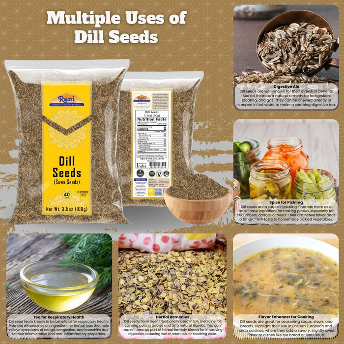 Rani Dill Seeds (Suwa / Sua) Whole, Spice 3.5oz (100g) ~ All Natural | Gluten Free Ingredients | NON-GMO | Kosher | Vegan | Indian Origin, Weed
