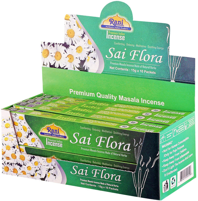 Rani Sai Flora Incense (Premium Masala Incense Made of Natural Herbs) 15g x 10 Packets ~ Total of 100 Incense sticks | For Puja Purposes | Indian Origin