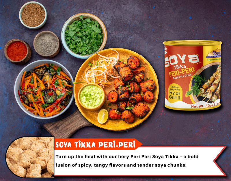 Rani Soya Tikka Peri-Peri 30oz (1.875lbs) 850g Ready for Cook ~ Easy Open Lid | All Natural | Vegan | No Colors | NON-GMO | Kosher | Indian Origin | Soy Based Meat Substitute
