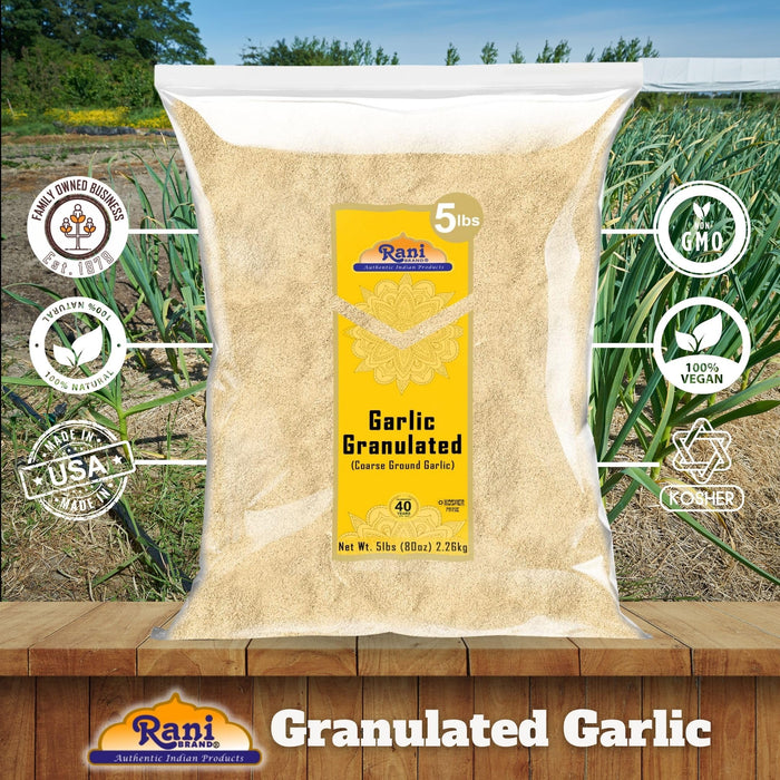 Rani Granulated Garlic (Coarse Ground Garlic) 80oz (5lbs) 2.27kg Bulk ~ All Natural | Gluten Friendly | Vegan | NON-GMO | Kosher | No Salt or fillers | Product of USA