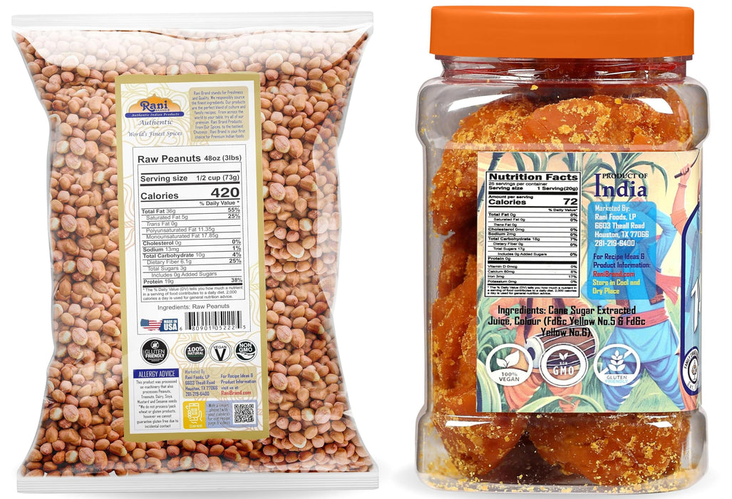 Rani Raw Peanuts 3lbs (48oz) & Pesi Gur 17.5oz (500g) Best for Making Special Peanut Brittle ~ All Natural | Vegan | Gluten Friendly | NON-GMO | Indian Origin