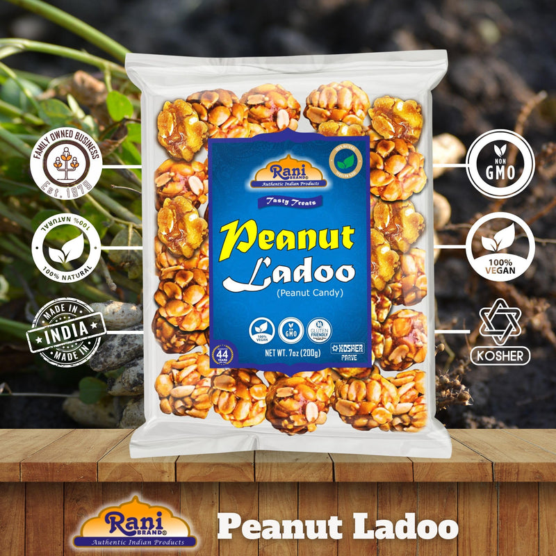 Rani Peanut Ladoo (Round Peanut Brittle Candy) 7oz (200g) x Pack of 10 ~ All Natural | Vegan | Kosher | No Colors | Gluten Friendly | Indian Origin