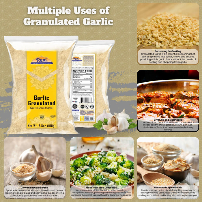 Rani Granulated Garlic (Coarse Ground Garlic) 3.5oz (100g) ~ All Natural | Gluten Friendly | Vegan | NON-GMO | Kosher | No Salt or fillers | Product of USA
