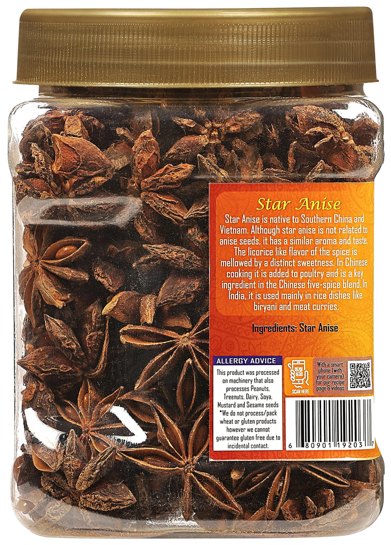 Rani Star Anise Seeds, Whole Pods (Badian Khatai) Spice 5.29oz (150g) PET Jar ~ All Natural | Gluten Friendly | Kosher | Vegan | Whole Chinese Anise Star Sun Dried Spice, Anis Estrella / Illicium Verum, Widely Used for Baking, Drinks, Cooking, and Tea