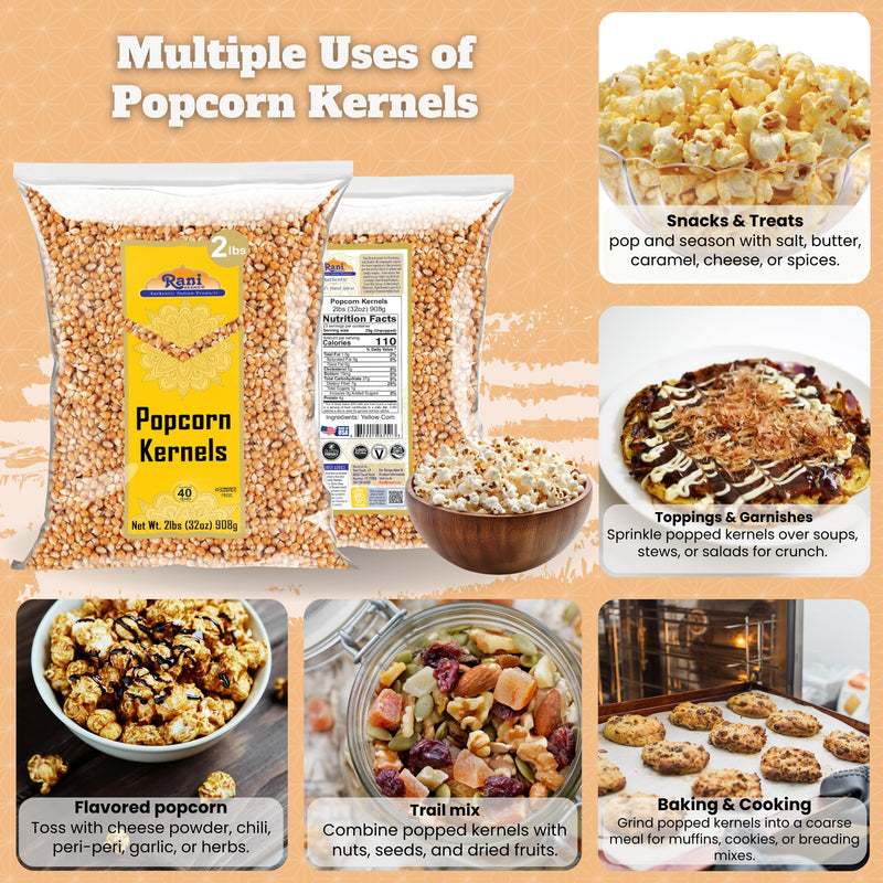 Rani Popcorn Kernels 32oz (2lbs) 908g Bulk, Perfect for Stovetop, Microwave & Popcorn Machines ~ All Natural | Gluten Friendly | Vegan | NON-GMO | Kosher | Product of USA