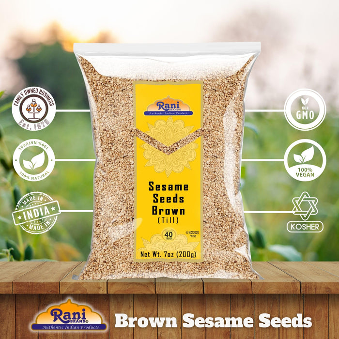 Rani Sesame Seeds Whole Brown, Raw (Till) 7oz (200gm) ~ All Natural | Gluten Friendly | NON-GMO | Kosher | Vegan | Indian Origin