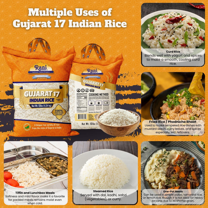 Rani Gujarat 17 Indian Rice 160oz (10lbs) 4.54kg Cloth Bag ~ All Natural | Gluten Friendly | Vegan | Kosher | Export Quality | Indian Origin