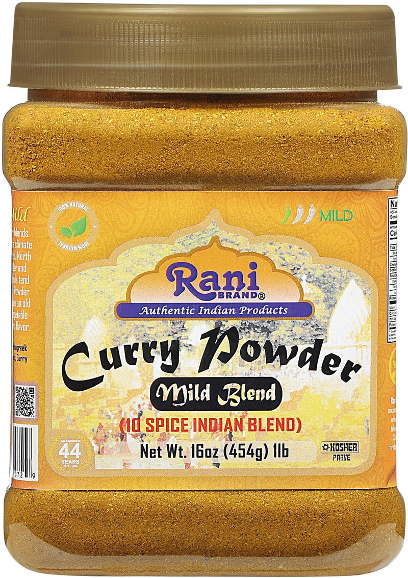 Rani Curry Powder Mild (10-Spice Authentic Indian Blend) 16oz (1lb) 454g PET Jar, Pack of 6 ~ All Natural | Salt-Free | NO Chili or Peppers | Vegan | Gluten Friendly | NON-GMO | Kosher | Indian Origin